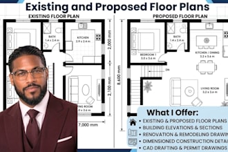 draw existing and proposed floor plans renovation permit drawings