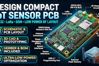 design compact iot sensor pcb with esp32, lora, GSM and low power rf layout