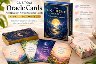 design oracle card affirmation cards, motivational cards, 3d mockup box design