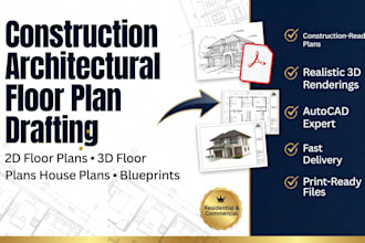 draft 2d floor plans, redraw house plans for architectural construction drawings