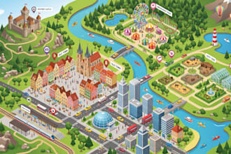 design illustrated tourism map, landmark map, city map and vector map