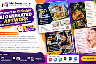 recreate, redesign your ai generated design, postcard, flyer for print ready
