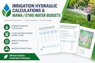 professionally do irrigation hydraulics calculation and mawa etwu water budgets