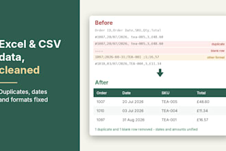 do excel and csv data cleaning, merging and deduplication