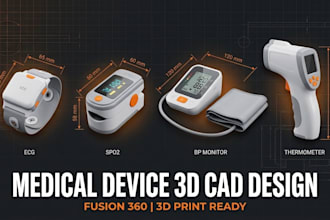 design 3d medical ecg, pulse oximeter, bp monitor, thermometer fusion 360 3d cad