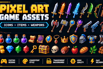 create pixel art icons, game items, weapons and inventory sprites