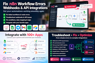 fix n8n workflow errors, webhooks and API integrations