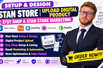 setup design stan store upload digital product esty shop stan store marketing