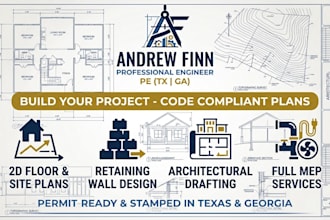2d floor and site plan retaining wall architectural mep stamp in texas georgia