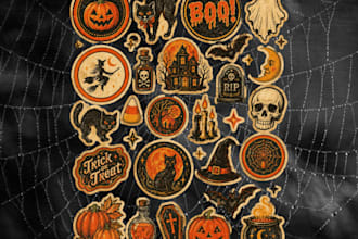 design custom vintage style sticker sheets and illustrations