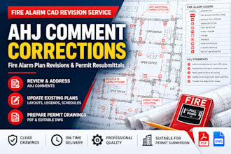 revise fire alarm plans and address ahj comments