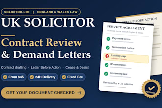be your UK solicitor for contract review and demand letter