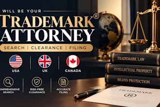 be your trademark attorney for search, clearance, and filing in USA, UK, canada
