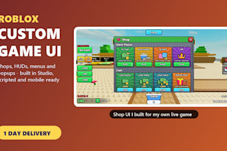 design and script custom roblox ui, shop menus and hud