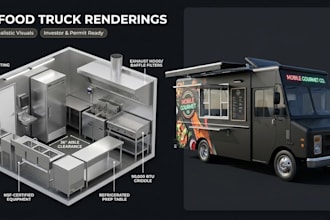 design 3d food truck interior and exterior renderings