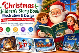 design christmas children story book illustration and christmas kids book design