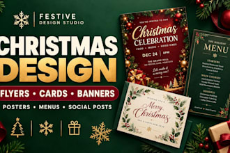 design christmas flyers, holiday cards, festive posts and banners
