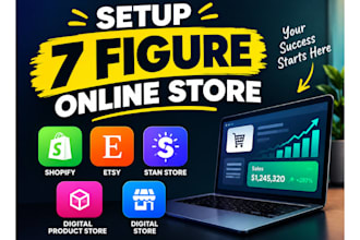 setup 7 figure shopify, etsy, stan store, digital product store, digital store