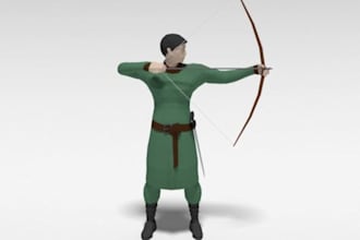 create stylized lowpoly character, 3d animation for retro hunter game,y2k action