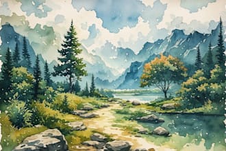 illustrate a watercolor landscape illustration