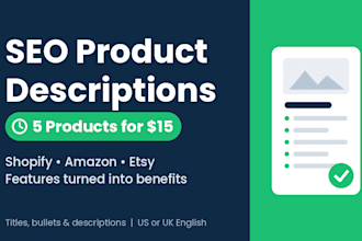 write SEO product descriptions for shopify, amazon and etsy