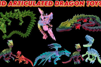 sculpt cute 3d articulated dragon model, fidget toy, flexi toy, dragon keychain