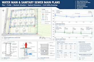 water main sewer utility plans profiles manhole schedules hydrant extensions civ