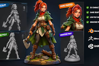 create hand painted 3d characters, gameready lowpoly models and miniature prints