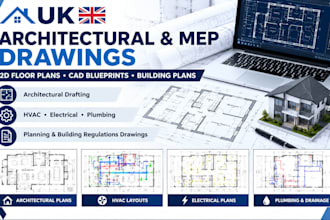 create UK architectural floor plans, cad drawings, mep and building plans