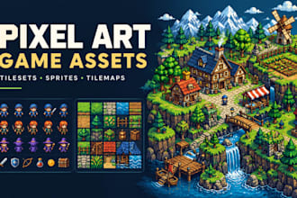 do 2d pixel art pixel art character sprite sheet tileset game art animation