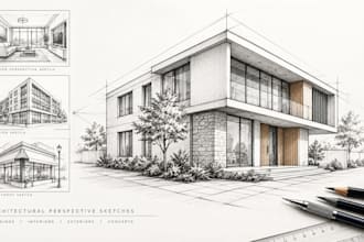 draw architectural perspective sketches for buildings and interiors