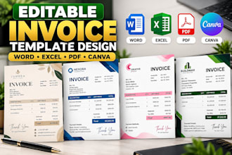 design editable invoice template in word, excel, PDF and canva