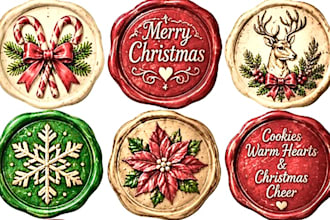 design custom vintage and cute christmas illustrations stickers stamps wax seals