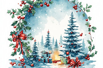 draw christmas card, invitation with watercolor