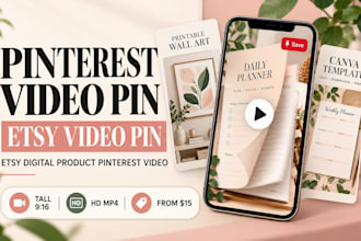 create pinterest video pin etsy digital product  video pin etsy