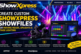 create custom showxpress showfiles for moving heads uplights and stage lighting