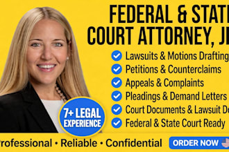 draft lawsuits, motions, petitions, counterclaims and legal appeals