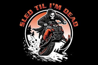 do casual clothing artwork logo skeleton riding a snowmobile
