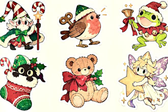 draw cute christmas illustrations, sticker sheets, and festive clip art