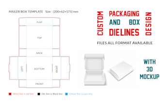 create packaging box dieline, die cut and cut lines template