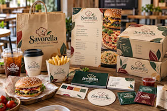 design restaurant branding, logo, menu, food packaging, brand identity