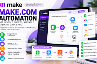build make com automation for google sheets, airtable and CRM data sync