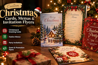 design custom christmas cards, festive greeting cards menus and invitation flyer