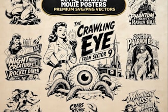 design retro sci fi horror movie posters and vintage logo