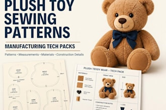 create production ready plush toy sewing patterns and manufacturing tech packs