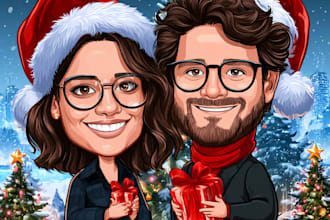 draw make a christmas caricature cartoon, holiday gift card