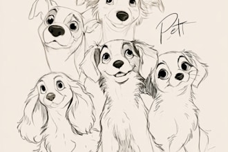 draw minimalist line art illustration pets