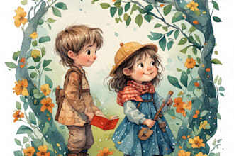 illustrate children story book illustration, watercolor, 2d and 2d illustrations
