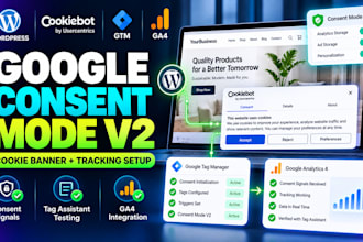 set up wordpress google consent mode v2 with cookiebot GTM ga4