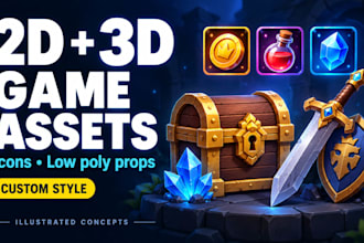 create custom 2d game icons and low poly 3d props
